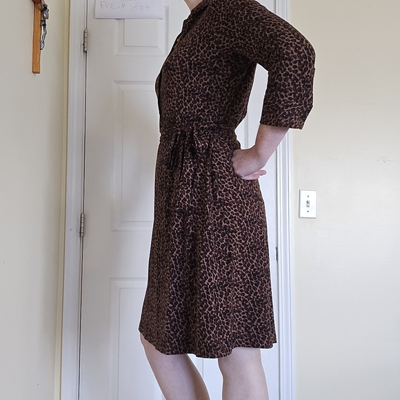 Talbots Animal Print Dress Tie Waist Large Stretch Large - Picture 2 of 10